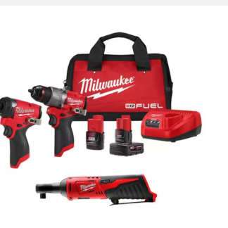 Milwaukee M12 FUEL 12-Volt Li-Ion Brushless Cordless Hammer Drill and Impact Driver Combo Kit (2-Tool) with M12 3/8 in. Ratchet